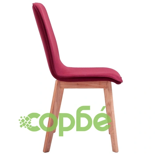 Трапезни столове, 6 бр, червен плат и дъбова дървесина масив ➤ топ цена ➤ sorbe.bg