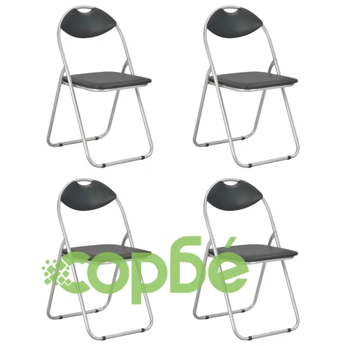Сгъваеми трапезни столове, 4 бр, черни, изкуствена кожа ➤ топ цена ➤ sorbe.bg