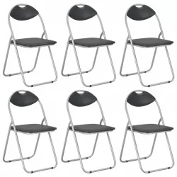 Сгъваеми трапезни столове, 6 бр, черни, изкуствена кожа