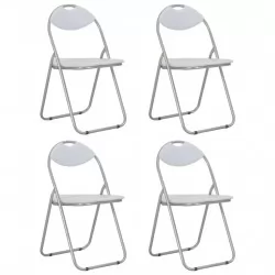 Сгъваеми трапезни столове, 4 бр, бели, изкуствена кожа