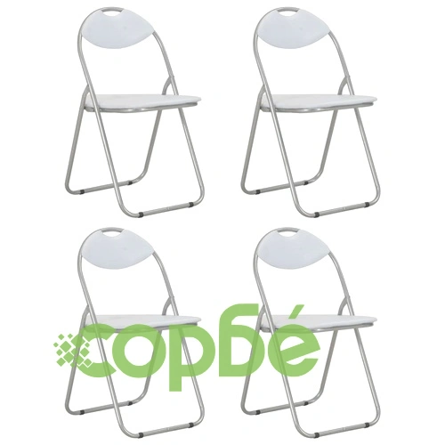 Сгъваеми трапезни столове, 4 бр, бели, изкуствена кожа ➤ топ цена ➤ sorbe.bg