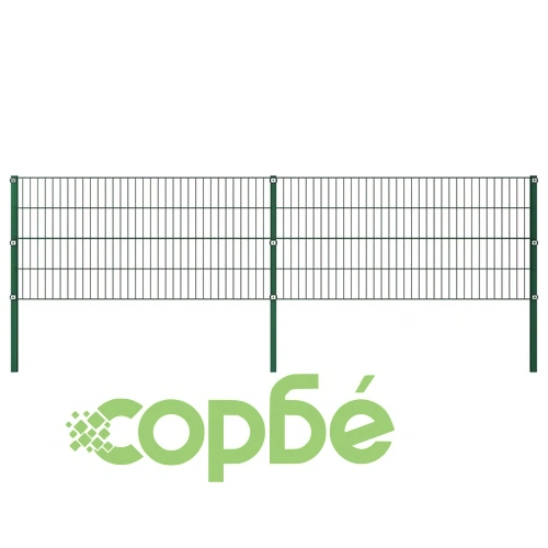 Ограден панел с железни стълбове 349x80 см, зелен ➤ топ цена ➤ sorbe.bg