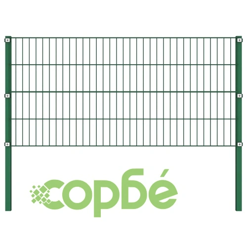 Ограден панел с железни стълбове 349x80 см, зелен ➤ топ цена ➤ sorbe.bg