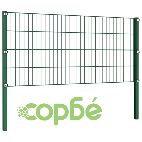 Ограден панел с железни стълбове 1040x80 см, зелен ➤ топ цена ➤ sorbe.bg