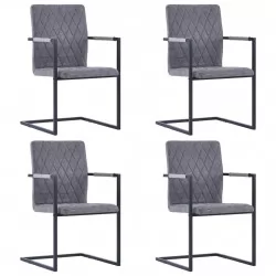 Конзолни трапезни столове, 4 бр, тъмносиви, изкуствена кожа