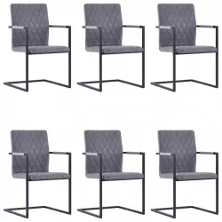 Конзолни трапезни столове, 6 бр, тъмносиви, изкуствена кожа