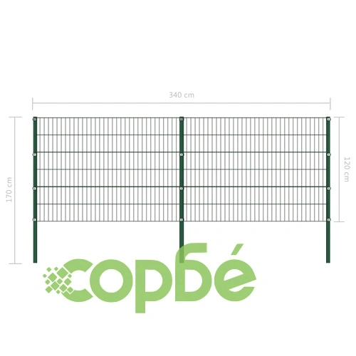Ограден панел с железни стълбове 349x120 см, зелен ➤ топ цена ➤ sorbe.bg