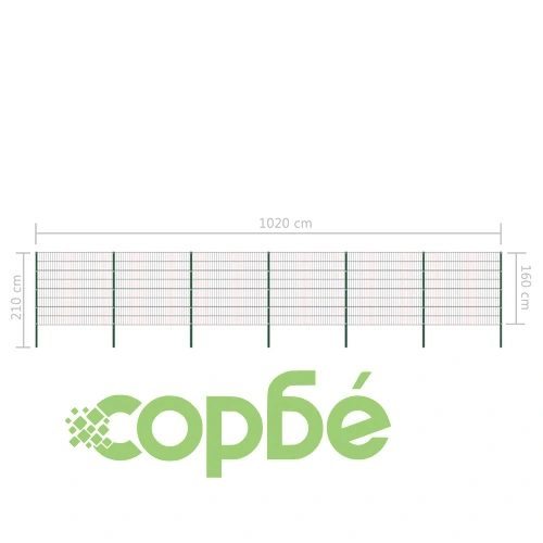 Ограден панел с железни стълбове 1040x160 см, зелен ➤ топ цена ➤ sorbe.bg