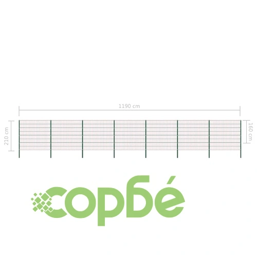Ограден панел с железни стълбове 1212x160 см, зелен ➤ топ цена ➤ sorbe.bg