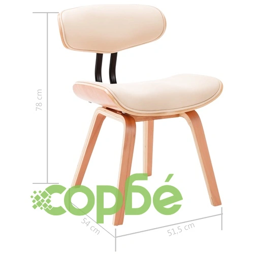 Трапезни столове, 6 бр, кремави, извито дърво и изкуствена кожа ➤ топ цена ➤ sorbe.bg