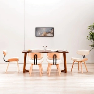 Трапезни столове, 6 бр, кремави, извито дърво и изкуствена кожа