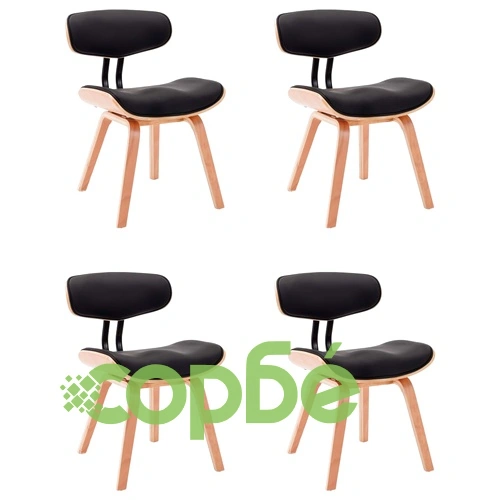 Трапезни столове, 4 бр, черни, извито дърво и изкуствена кожа ➤ топ цена ➤ sorbe.bg