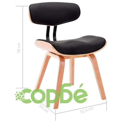 Трапезни столове, 4 бр, черни, извито дърво и изкуствена кожа ➤ топ цена ➤ sorbe.bg