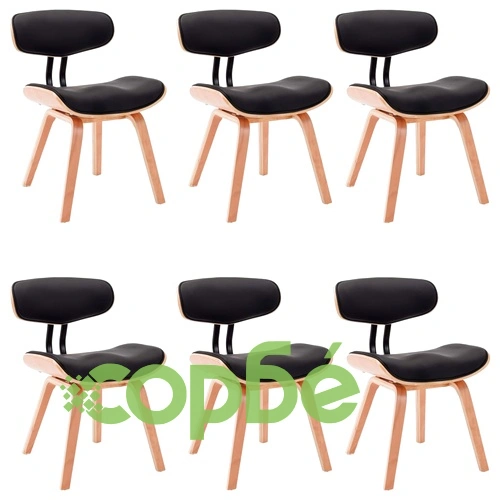 Трапезни столове, 6 бр, черни, извито дърво и изкуствена кожа ➤ топ цена ➤ sorbe.bg