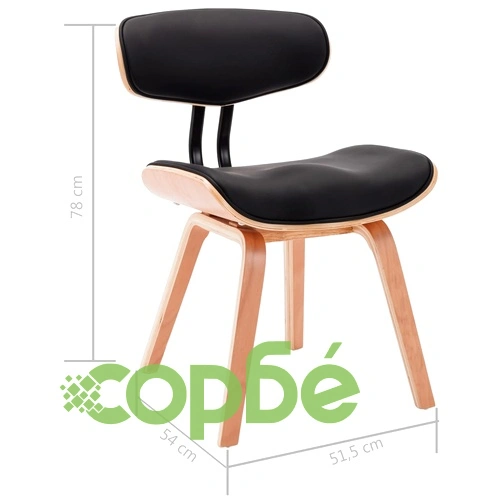 Трапезни столове, 6 бр, черни, извито дърво и изкуствена кожа ➤ топ цена ➤ sorbe.bg