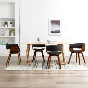 Трапезни столове, 4 бр, сиви, извито дърво и текстил