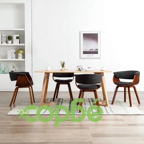 Трапезни столове, 4 бр, сиви, извито дърво и текстил ➤ топ цена ➤ sorbe.bg