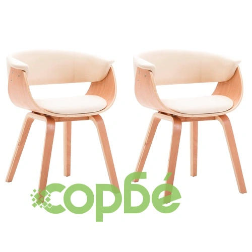 Трапезни столове, 2 бр, кремави, извито дърво и изкуствена кожа ➤ топ цена ➤ sorbe.bg