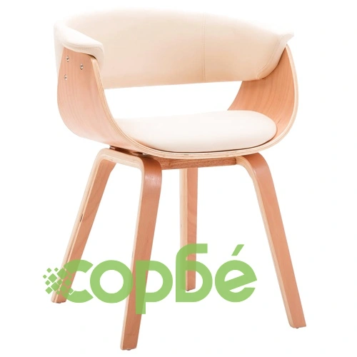 Трапезни столове, 2 бр, кремави, извито дърво и изкуствена кожа ➤ топ цена ➤ sorbe.bg