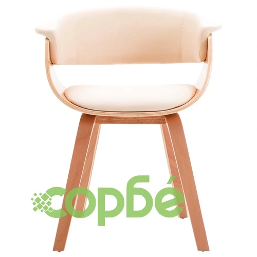 Трапезни столове, 2 бр, кремави, извито дърво и изкуствена кожа ➤ топ цена ➤ sorbe.bg