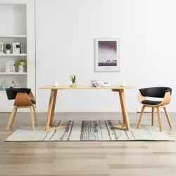 Трапезни столове, 2 бр, черни, извито дърво и изкуствена кожа