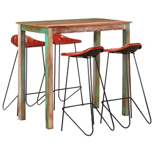 Бар комплект 5 части регенерирано дърво масив и естествена кожа