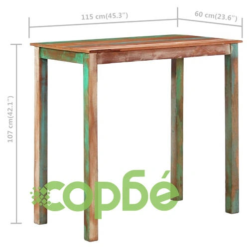 Бар комплект 5 части регенерирано дърво масив и естествена кожа ➤ топ цена ➤ sorbe.bg
