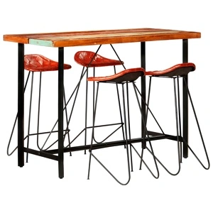 Бар комплект 5 части регенерирано дърво масив и естествена кожа