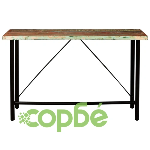 Бар комплект 7 части регенерирано дърво масив и естествена кожа ➤ топ цена ➤ sorbe.bg