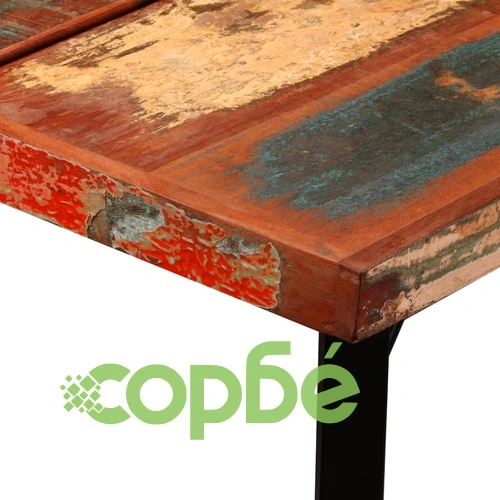 Бар комплект 7 части регенерирано дърво масив и естествена кожа ➤ топ цена ➤ sorbe.bg