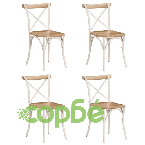 Кръстати столове, 4 бр, бели, мангово дърво масив ➤ топ цена ➤ sorbe.bg