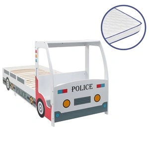 Детско легло полицейска кола с матрак от мемори пяна 90x200 см