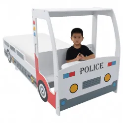 Детско легло полицейска кола с матрак от мемори пяна 90x200 см