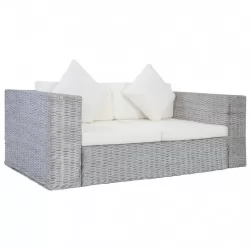 Комплект дивани с възглавници, 2 части, сив, естествен ратан