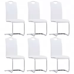 Конзолни трапезни столове, 6 бр, бели, изкуствена кожа