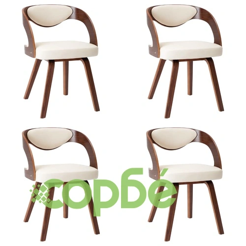 Трапезни столове, 4 бр, кремави, извито дърво и изкуствена кожа ➤ топ цена ➤ sorbe.bg