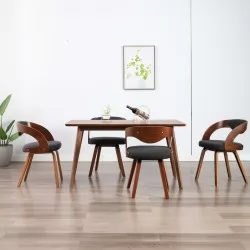 Трапезни столове, 4 бр, тъмносиви, извито дърво и текстил