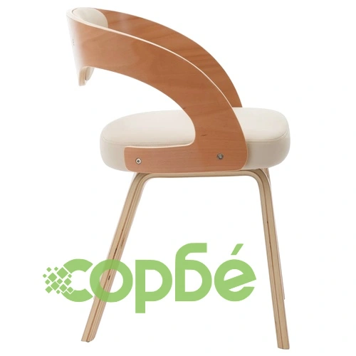 Трапезни столове, 4 бр, кремави, извито дърво и изкуствена кожа ➤ топ цена ➤ sorbe.bg