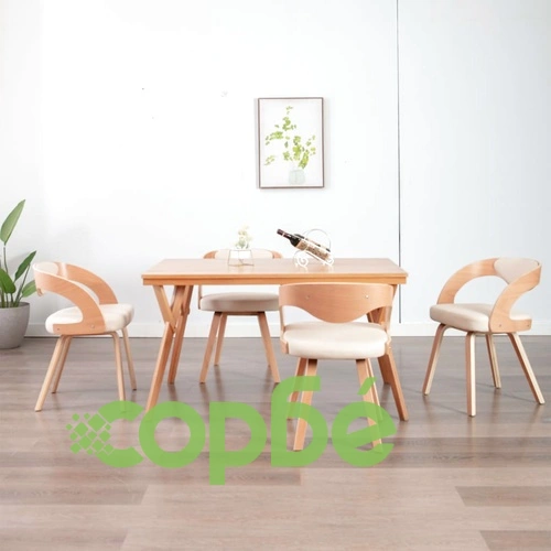 Трапезни столове, 4 бр, кремави, извито дърво и изкуствена кожа ➤ топ цена ➤ sorbe.bg