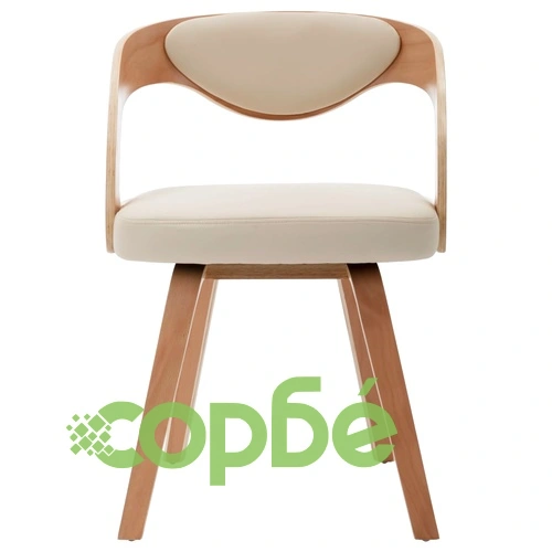 Трапезни столове, 6 бр, кремави, извито дърво и изкуствена кожа ➤ топ цена ➤ sorbe.bg