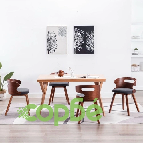 Трапезни столове, 4 бр, тъмносиви, огънато дърво и плат ➤ топ цена ➤ sorbe.bg