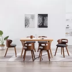 Трапезни столове, 6 бр, тъмносиви, извито дърво и текстил