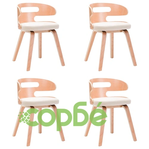 Трапезни столове, 4 бр, кремави, извито дърво и изкуствена кожа ➤ топ цена ➤ sorbe.bg