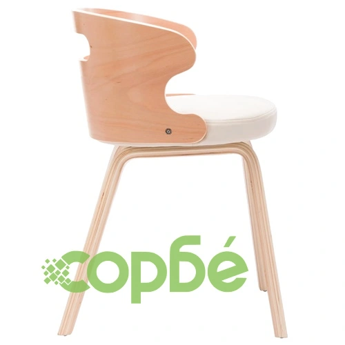 Трапезни столове, 4 бр, кремави, извито дърво и изкуствена кожа ➤ топ цена ➤ sorbe.bg