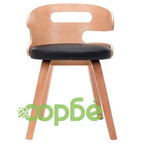 Трапезни столове, 4 бр, черни, извито дърво и изкуствена кожа ➤ топ цена ➤ sorbe.bg