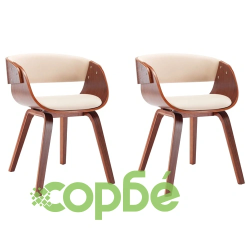 Трапезни столове, 2 бр, кремави, извито дърво и изкуствена кожа ➤ топ цена ➤ sorbe.bg