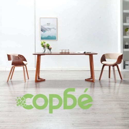 Трапезни столове, 2 бр, кремави, извито дърво и изкуствена кожа ➤ топ цена ➤ sorbe.bg