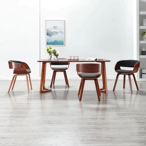 Трапезни столове, 4 бр, сиви, извито дърво и текстил