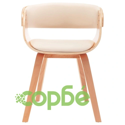 Трапезни столове, 2 бр, кремави, извито дърво и изкуствена кожа ➤ топ цена ➤ sorbe.bg