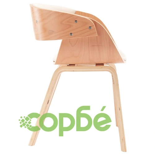 Трапезни столове, 2 бр, кремави, извито дърво и изкуствена кожа ➤ топ цена ➤ sorbe.bg